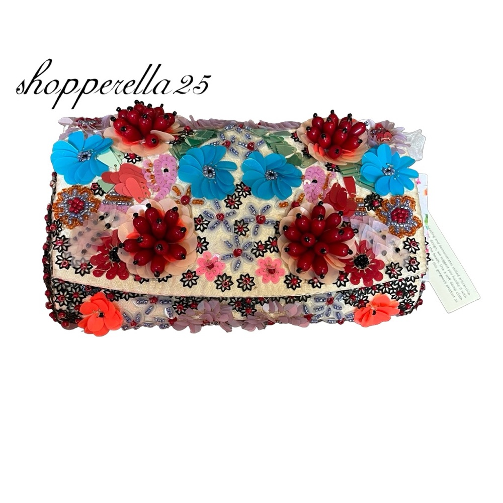 🥀Stunning Beaded Clutch - Black Floral Beaded bag beaded bag with pops of color